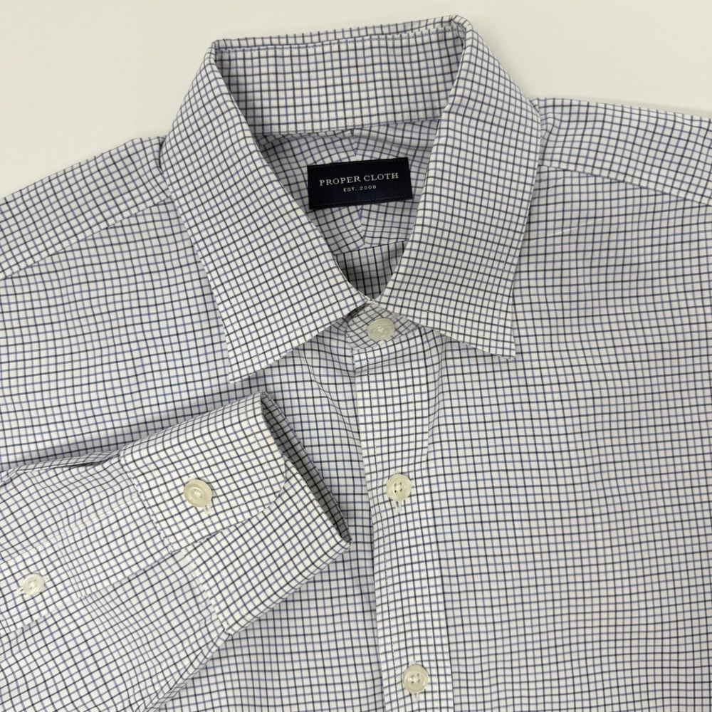 Proper Cloth Men's Long Sleeve Dress Shirt Blue Gingham Check Cotton Size XL‎